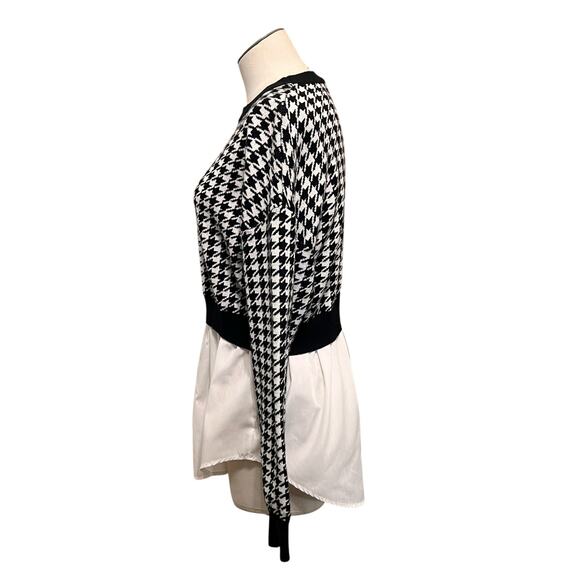 Joie Womens Houndstooth Black & White Knit Layered Twofer Sweater Blouse Sz M - Picture 3 of 11